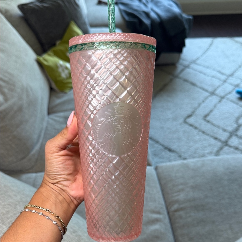 Starbucks Pink and Green Textured Tumbler